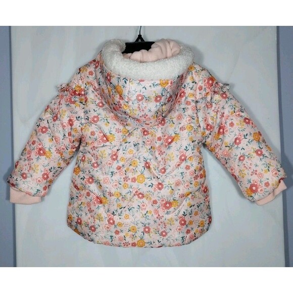 Nicole Miller Baby Girl's Winter Coat 24M Floral Ruffle Sherpa Lined Warm Cozy - Picture 2 of 5